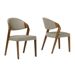 Side Chairs, Set of 2, Faux Leather Upholstery, Walnut Solid Wood Legs