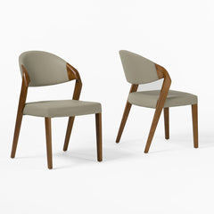 Side Chairs, Set of 2, Faux Leather Upholstery, Walnut Solid Wood Legs