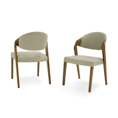 Side Chairs, Set of 2, Faux Leather Upholstery, Walnut Solid Wood Legs