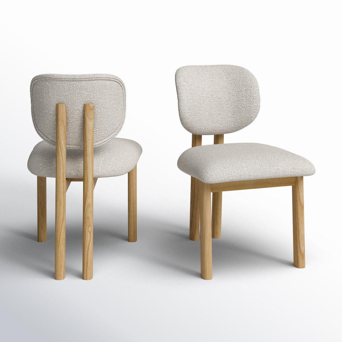 Side Chairs, Set of 2, Gray Fabric, Beige Solid Wood Legs