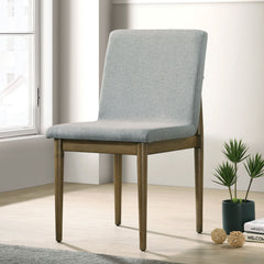 Side Chairs, Set of 2, Gray Fabric, Natural Solid Wood Legs