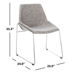 Side Chairs, Set of 2, Gray Faux Leather, Silver Metal Legs