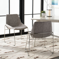 Side Chairs, Set of 2, Gray Faux Leather, Silver Metal Legs