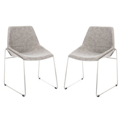 Side Chairs, Set of 2, Gray Faux Leather, Silver Metal Legs