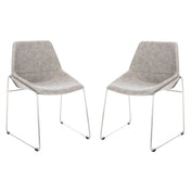 Side Chairs, Set of 2, Gray Faux Leather, Silver Metal Legs