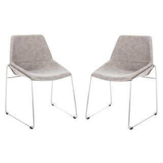 Side Chairs, Set of 2, Gray Faux Leather, Silver Metal Legs