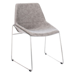 Side Chairs, Set of 2, Gray Faux Leather, Silver Metal Legs
