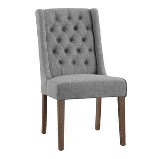 Side Chairs, Set of 2, Gray Linen Blend with Chestnut Legs