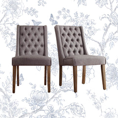 Side Chairs, Set of 2, Gray Linen Blend with Chestnut Legs