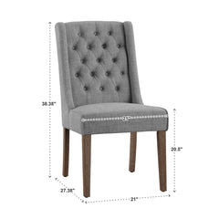 Side Chairs, Set of 2, Gray Linen Blend with Chestnut Legs