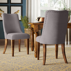 Side Chairs, Set of 2, Gray Upholstery, Light Brown Solid Wood Legs