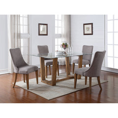 Side Chairs, Set of 2, Gray Upholstery, Light Brown Solid Wood Legs