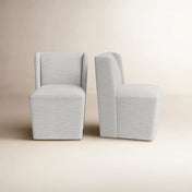 Side Chairs, Set of 2, Ivory Basketweave Upholstery with Wood Legs