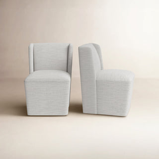 Side Chairs, Set of 2, Ivory Basketweave Upholstery with Wood Legs
