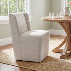 Side Chairs, Set of 2, Ivory Basketweave Upholstery with Wood Legs