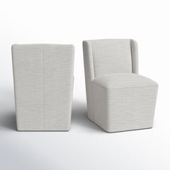 Side Chairs, Set of 2, Ivory Basketweave Upholstery with Wood Legs