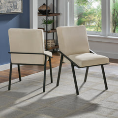 Side Chairs, Set of 2, Ivory Fabric, Black Metal Frame