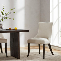 Side Chairs, Set of 2, Linen Fabric with Espresso Wood Legs