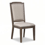 Side Chairs, Set of 2, Natural Linen Blend Upholstery, Brown Rubberwood Legs
