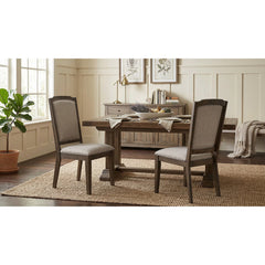 Side Chairs, Set of 2, Natural Linen Blend Upholstery, Brown Rubberwood Legs