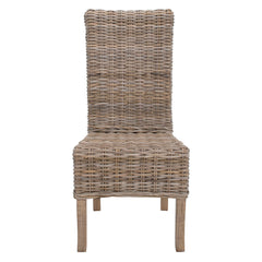 Side Chairs, Set of 2, Rattan and Mango Wood, Natural Unfinished and Rustic Gray