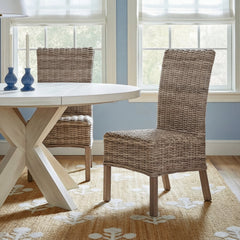 Side Chairs, Set of 2, Rattan and Mango Wood, Natural Unfinished and Rustic Gray