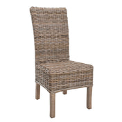 Side Chairs, Set of 2, Rattan and Mango Wood, Natural Unfinished and Rustic Gray