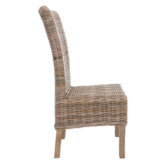 Side Chairs, Set of 2, Rattan and Mango Wood, Natural Unfinished and Rustic Gray