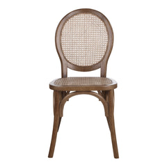 Side Chairs, Set of 2, Rattan and Solid Elm Wood, Brown