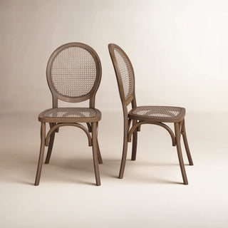 Side Chairs, Set of 2, Rattan and Solid Elm Wood, Brown