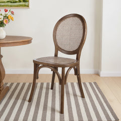 Side Chairs, Set of 2, Rattan and Solid Elm Wood, Brown