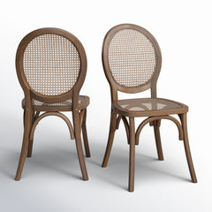 Side Chairs, Set of 2, Rattan and Solid Elm Wood, Brown