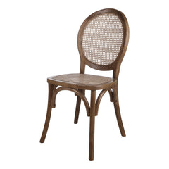 Side Chairs, Set of 2, Rattan and Solid Elm Wood, Brown