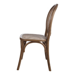 Side Chairs, Set of 2, Rattan and Solid Elm Wood, Brown
