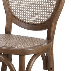 Side Chairs, Set of 2, Rattan and Solid Elm Wood, Brown