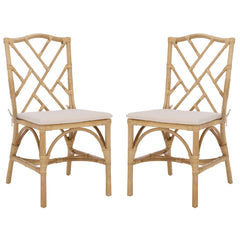 Side Chairs, Set of 2, Rattan with Padded Seat in Natural