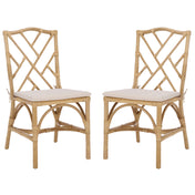 Side Chairs, Set of 2, Rattan with Padded Seat in Natural