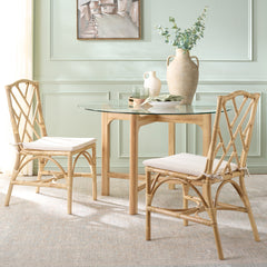 Side Chairs, Set of 2, Rattan with Padded Seat in Natural