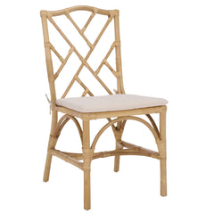 Side Chairs, Set of 2, Rattan with Padded Seat in Natural