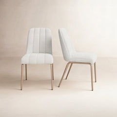 Side Chairs, Set of 2, Riccota Polyester, Brushed Bronze Metal Legs