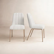 Side Chairs, Set of 2, Riccota Polyester, Brushed Bronze Metal Legs
