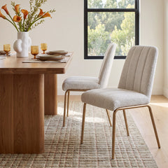 Side Chairs, Set of 2, Riccota Polyester, Brushed Bronze Metal Legs