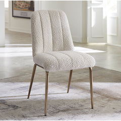Side Chairs, Set of 2, Riccota Polyester, Brushed Bronze Metal Legs