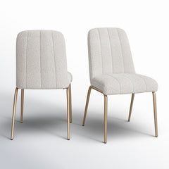 Side Chairs, Set of 2, Riccota Polyester, Brushed Bronze Metal Legs