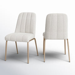 Side Chairs, Set of 2, Riccota Polyester, Brushed Bronze Metal Legs