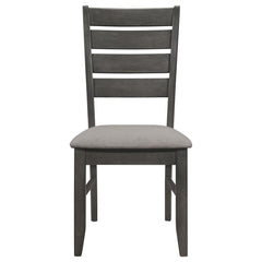 Side Chairs, Set of 2, Rubberwood Frame, Gray Polyester Blend Seat, Ladder Back