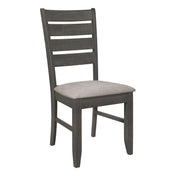 Side Chairs, Set of 2, Rubberwood Frame, Gray Polyester Blend Seat, Ladder Back