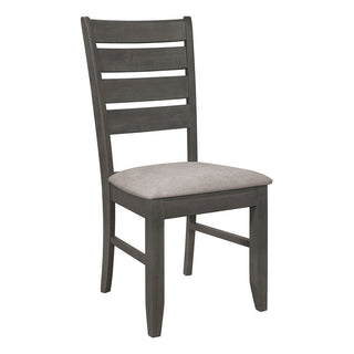 Side Chairs, Set of 2, Rubberwood Frame, Gray Polyester Blend Seat, Ladder Back