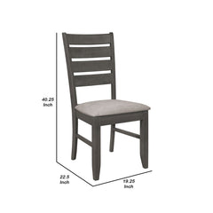Side Chairs, Set of 2, Rubberwood Frame, Gray Polyester Blend Seat, Ladder Back