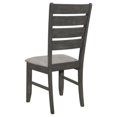Side Chairs, Set of 2, Rubberwood Frame, Gray Polyester Blend Seat, Ladder Back